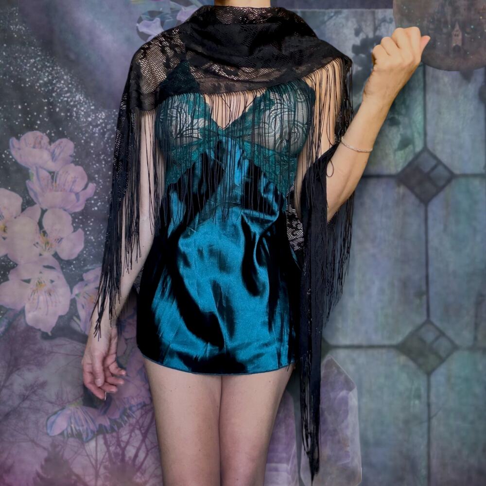 Emerald Teal Satin Chemise | Dark Fairy  Whimsigoth | Romantic Gothic Nightie